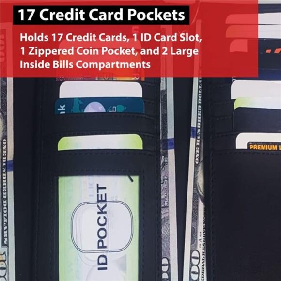 Chain Wallet for Men – 100% Natural Genuine Leather, Long Trifold RFID Blocking - Picture 3 of 8